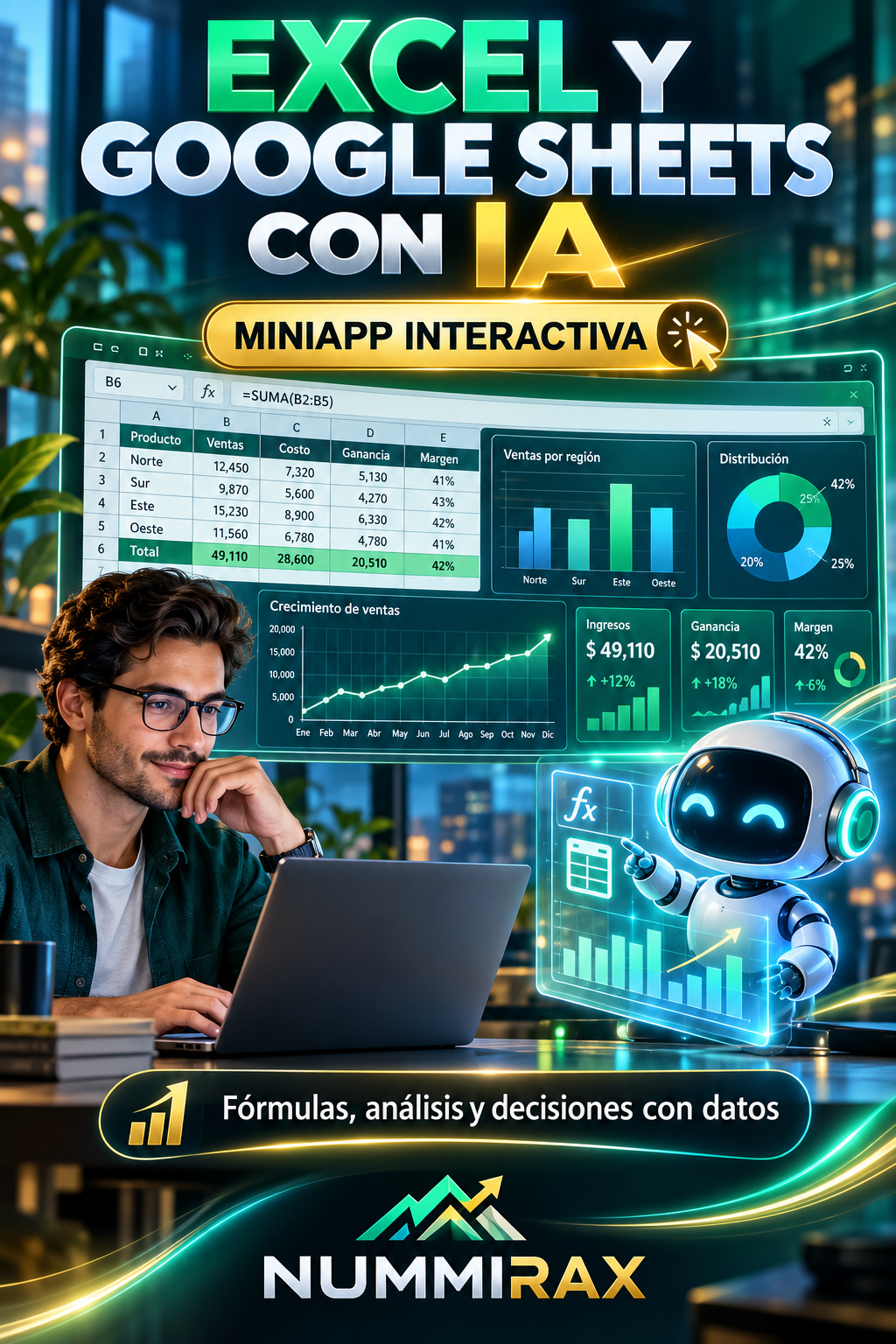 Portada de Excel y Google Sheets con IA — Miniapp interactiva