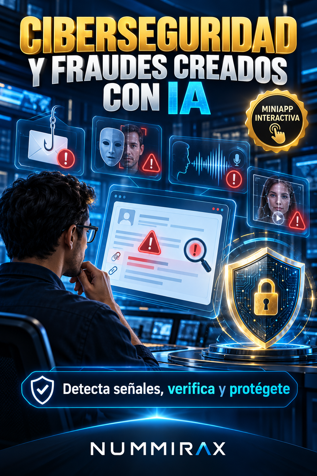 Portada de Ciberseguridad y fraudes creados con IA — Miniapp interactiva