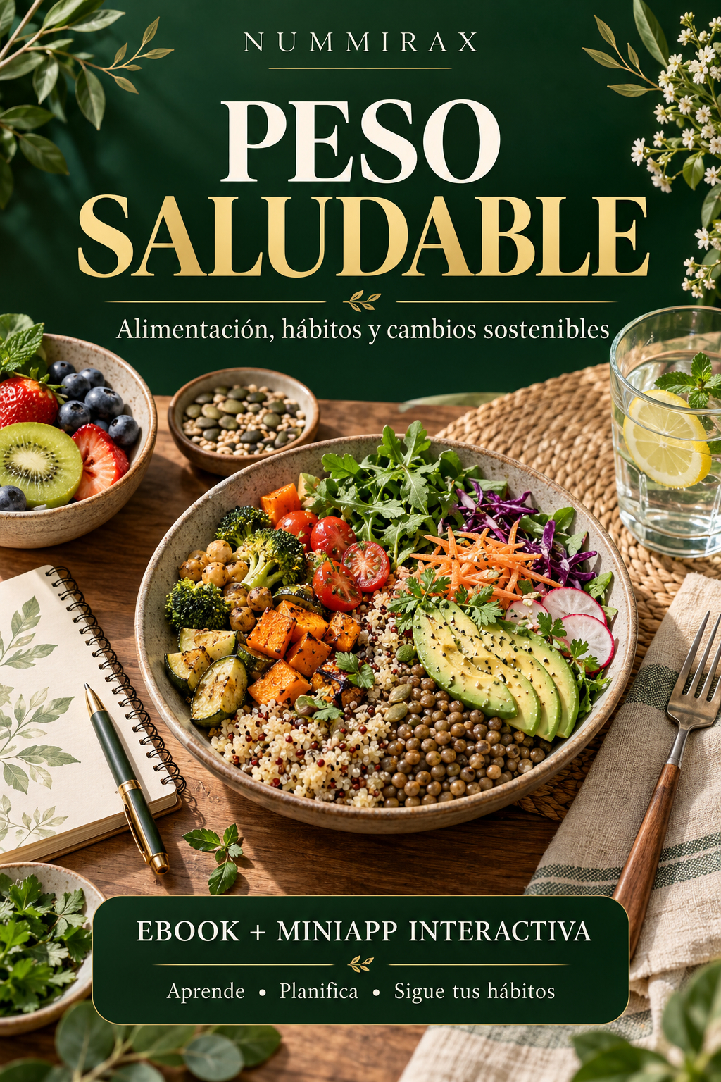 Portada de Peso saludable: alimentación, hábitos y cambios sostenibles — Miniapp interactiva