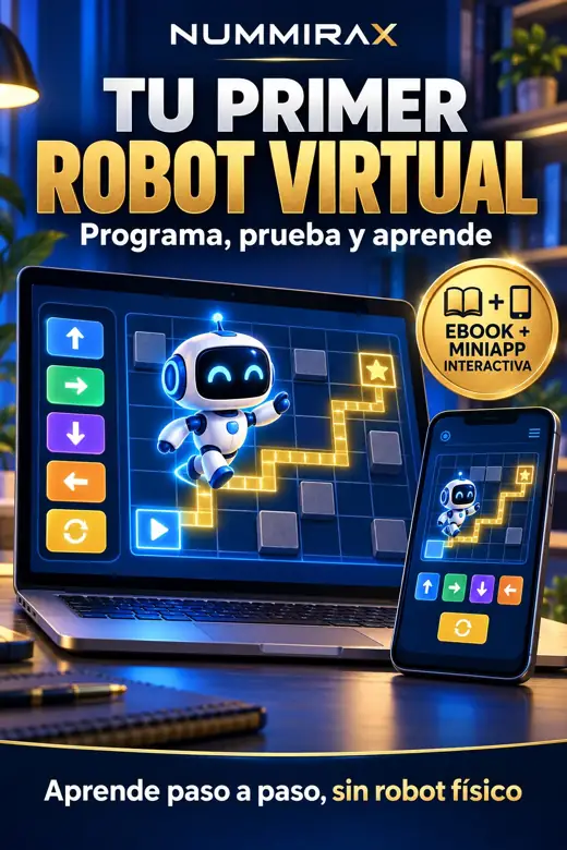 Portada de Tu primer robot virtual: programa, prueba y aprende — Miniapp interactiva